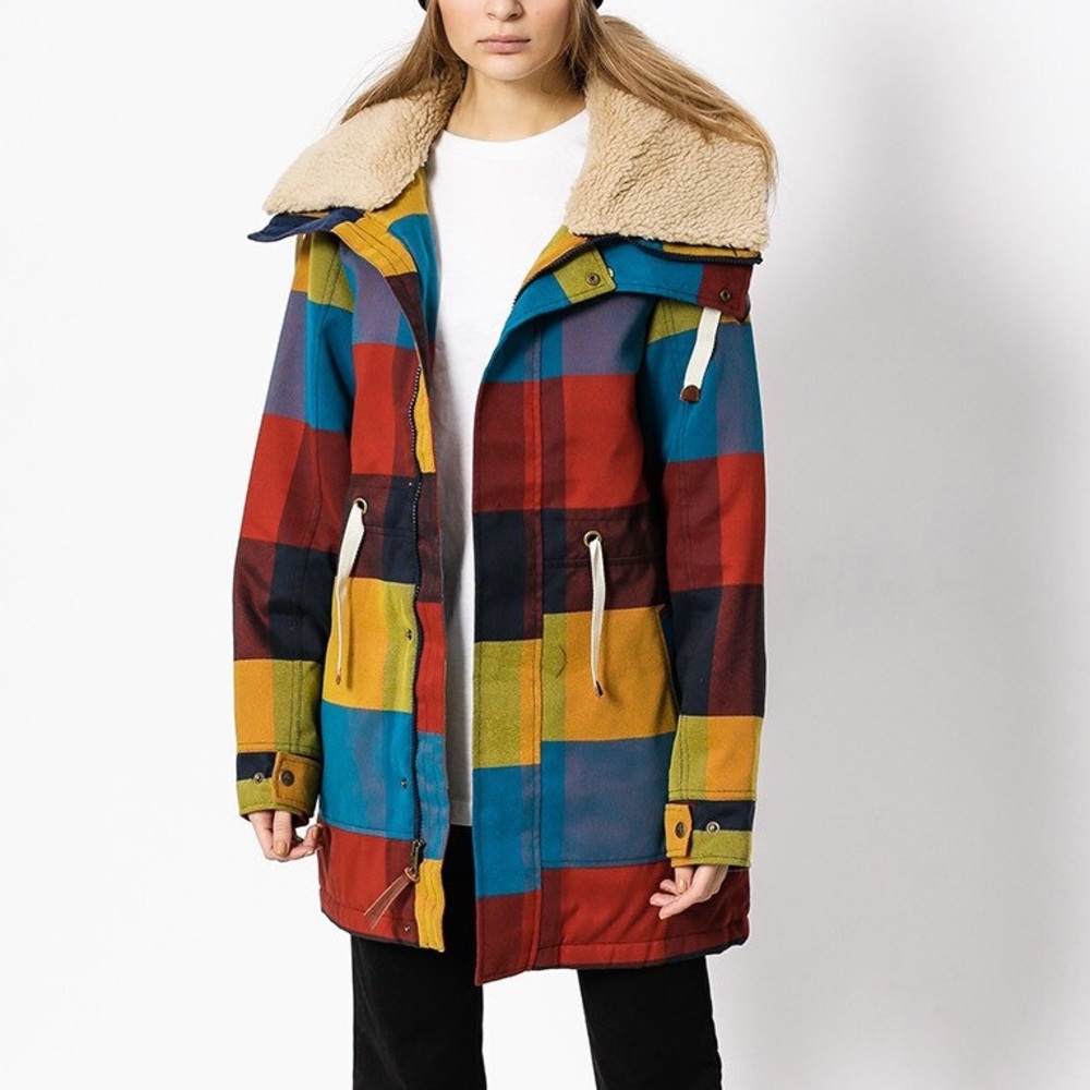 Medium Burton Hazelton Jacket Winter Coat with Hood Color Block Red Blue Yellow